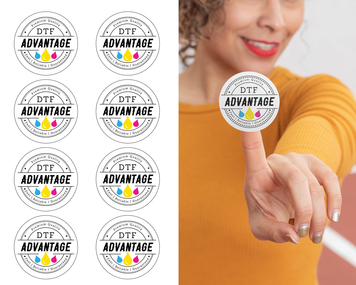  Vinyl stickers on a vinyl sticker sheet with a woman holding a sticker on her finger